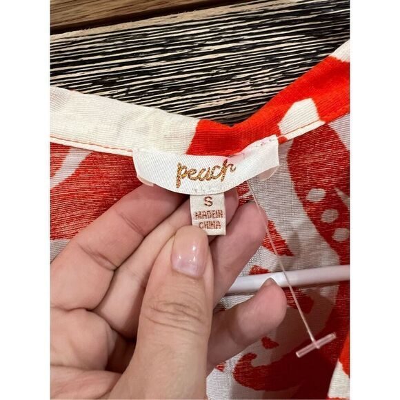 Two piece NWT set button front top pants orange white sz S - Picture 2 of 4